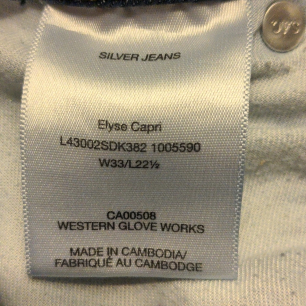 Sz 14 - Silver Jeans Elyse Capri Jeans sz 33 Midrise Distressed Cropped - Picture 4 of 5
